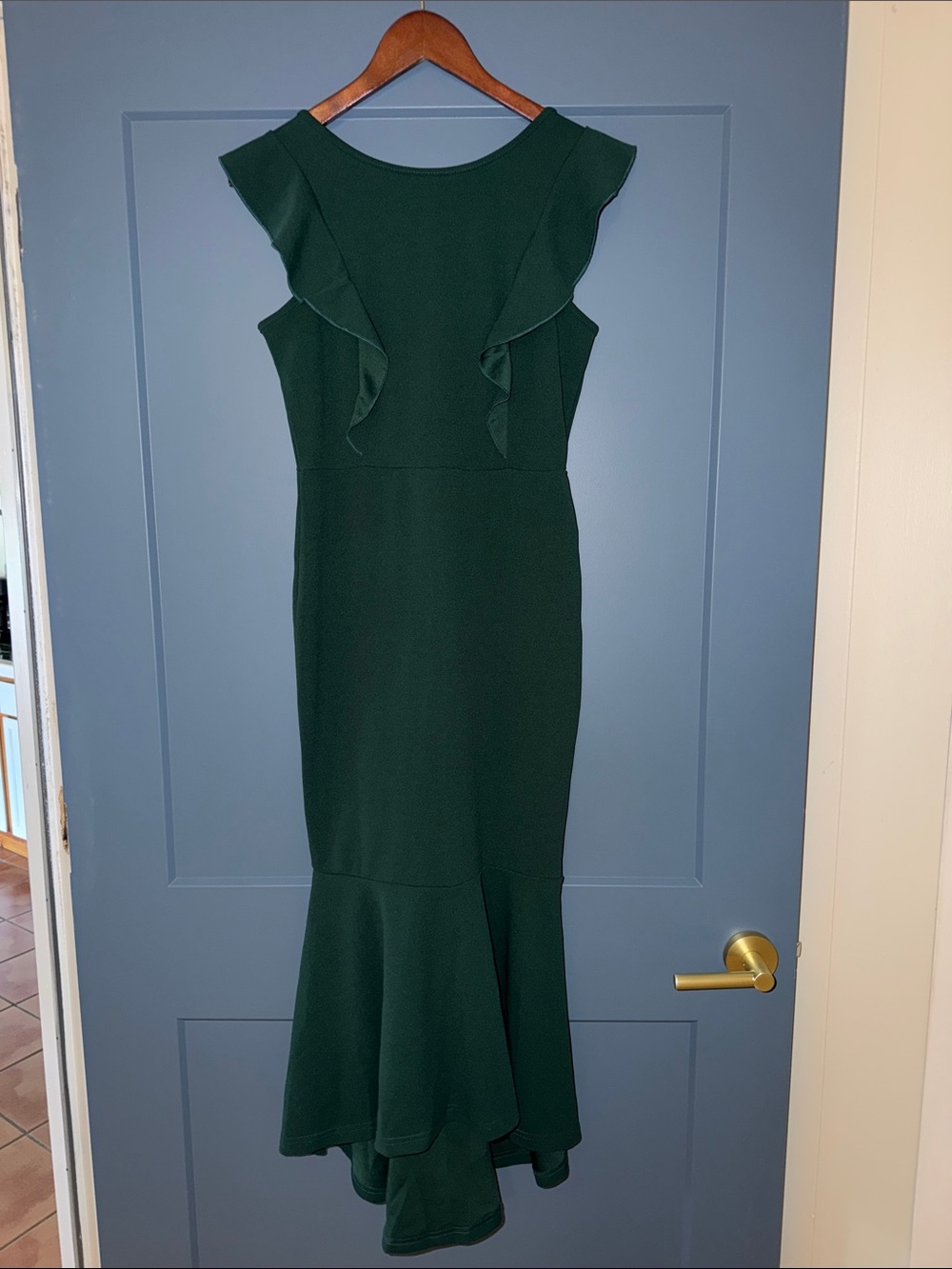 Amazon Essentials Emerald Green Ruffle High-Low Mermaid Dress